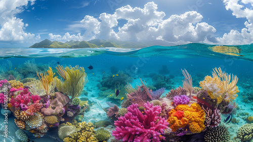 Underwater gardens of coral reefs and sea life background. © Jammy Jean