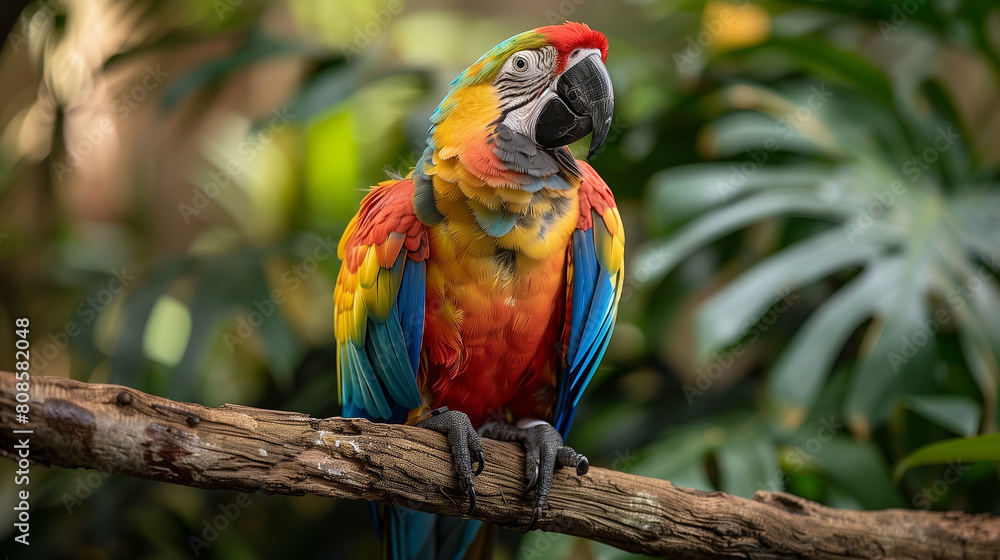 Obraz premium Portrait of colorful macaw bird in the jungle.
