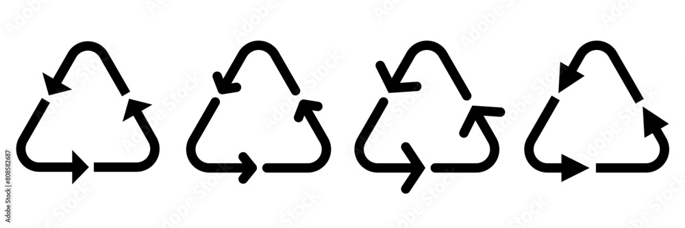 Recycle symbol. Recycling codes for plastic, paper and metals as well as other materials. Triangular sign. Line icons full set. Vector Illustration. Recycle symbol. Recycling codes for plastic, paper and metals as well as other materials. Triangular sign. Line icons full set. Vector Illustration.