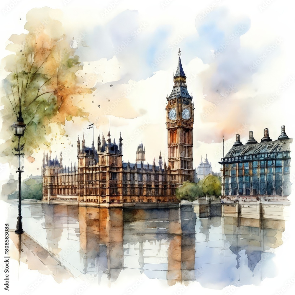 Fototapeta premium Stunning London Illustration Featuring Iconic Landmarks,