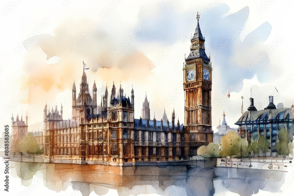 Fototapeta premium Stunning London Illustration Featuring Iconic Landmarks,