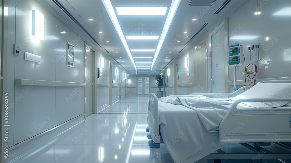 Hospital treatment room, interior view, modern. Generative AI. Hospital treatment room, interior view, modern. Generative AI.