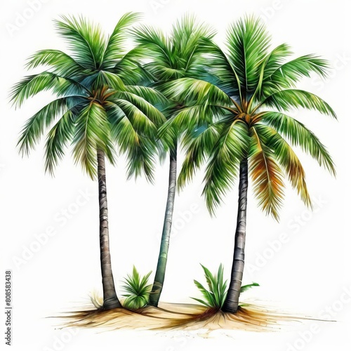 Sketch palm tree. Hand drawn tropical coconut
