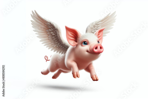 Flying pig with wings isolated on white background
