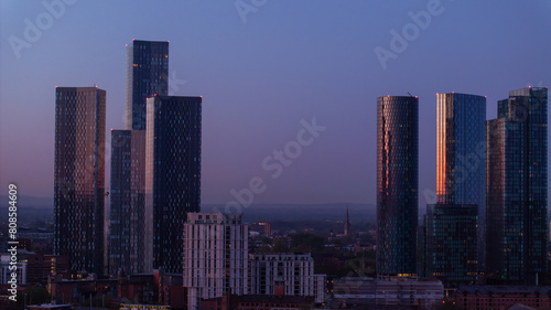 Manchester Twilight skyline with illuminated skyscrapers © Cavan