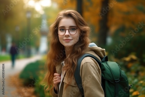 Autumn Day Portrait of a Smiling Young Woman with Glasses © Julia Jones
