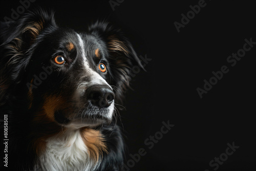 a dog with a black background and a brown and white dog
