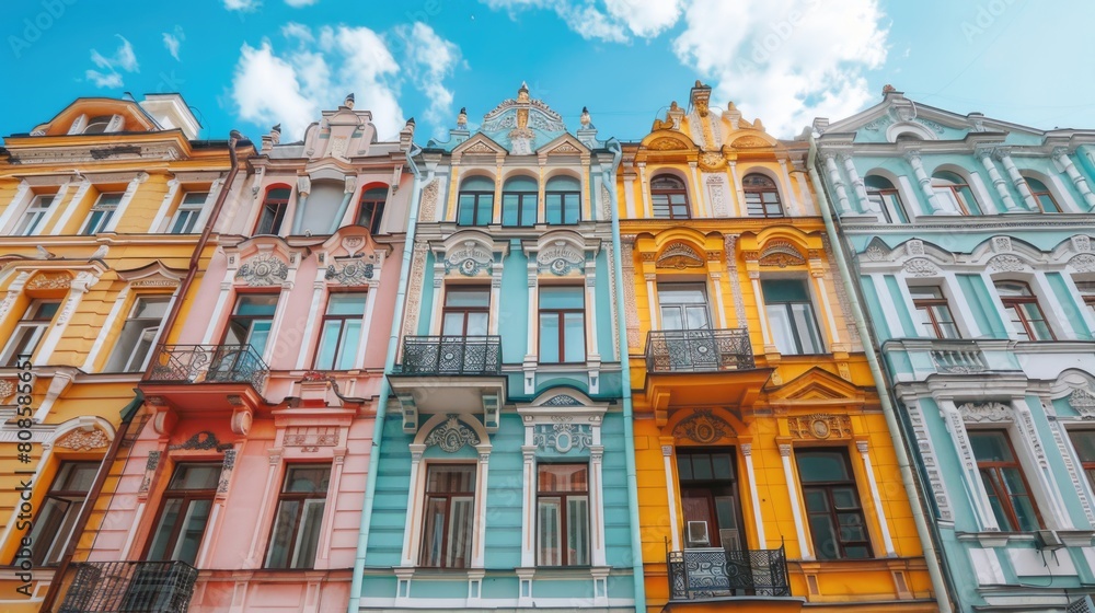 Obraz premium Colorful historical buildings in a European city. Architectural photography.