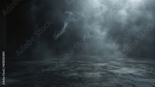 Mysterious dark room with swirling smoke.