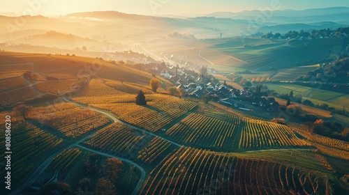 Obraz na płótnie Golden Sunset Over Rolling Vineyard Hills w salonie
