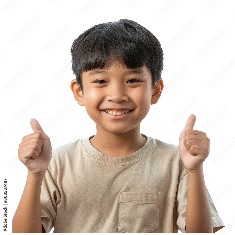 Cheerful young boy giving thumbs up isolated on transparent background, ideal for motivational and youth campaigns Cheerful young boy giving thumbs up isolated on transparent background, ideal for motivational and youth campaigns