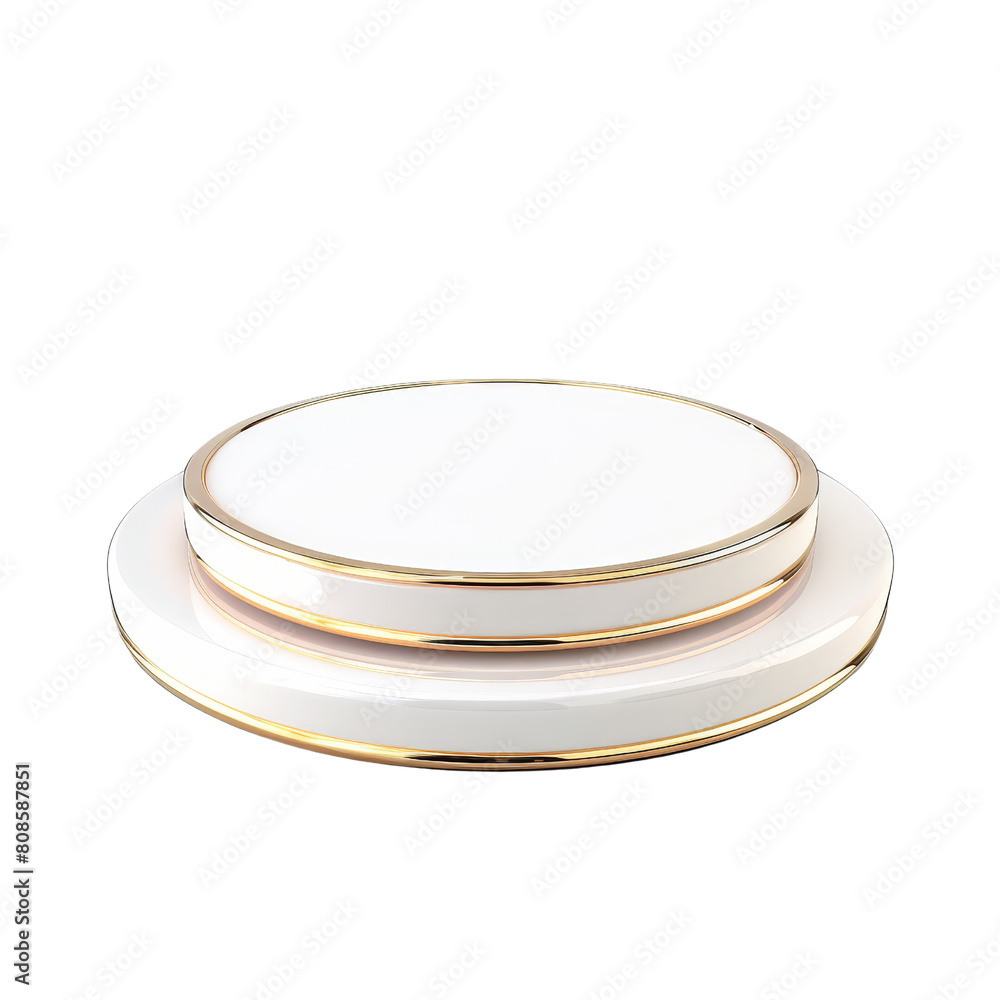Elegant white plates with gold rim isolated on transparent background, perfect for sophisticated dining and kitchenware ads Elegant white plates with gold rim isolated on transparent background, perfect for sophisticated dining and kitchenware ads