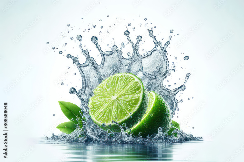 Lime with water splash on white background Lime with water splash on white background