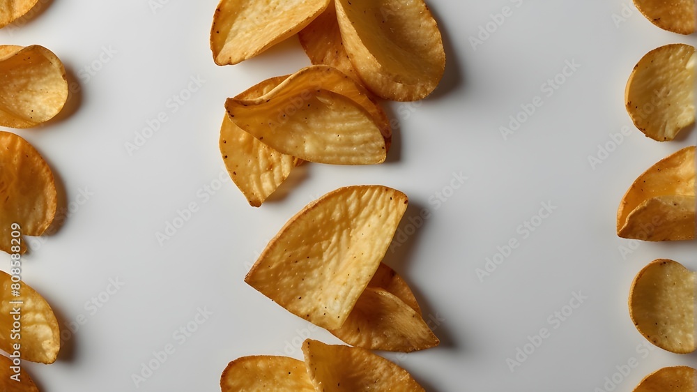 Isolated potato chips or french fries against a white backdrop. Isolated potato chips or french fries against a white backdrop.