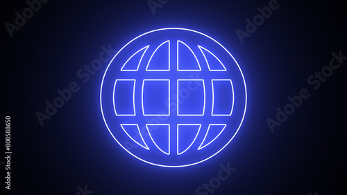 neon pictogram for a webpage. World web icon, www earth globe icons .com, internet symbol for your logo, app, or website design. Contact icons on a website