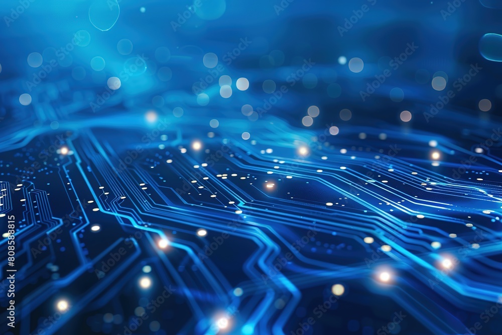 Obraz premium Abstract technology background with circuit board pattern and glowing dots