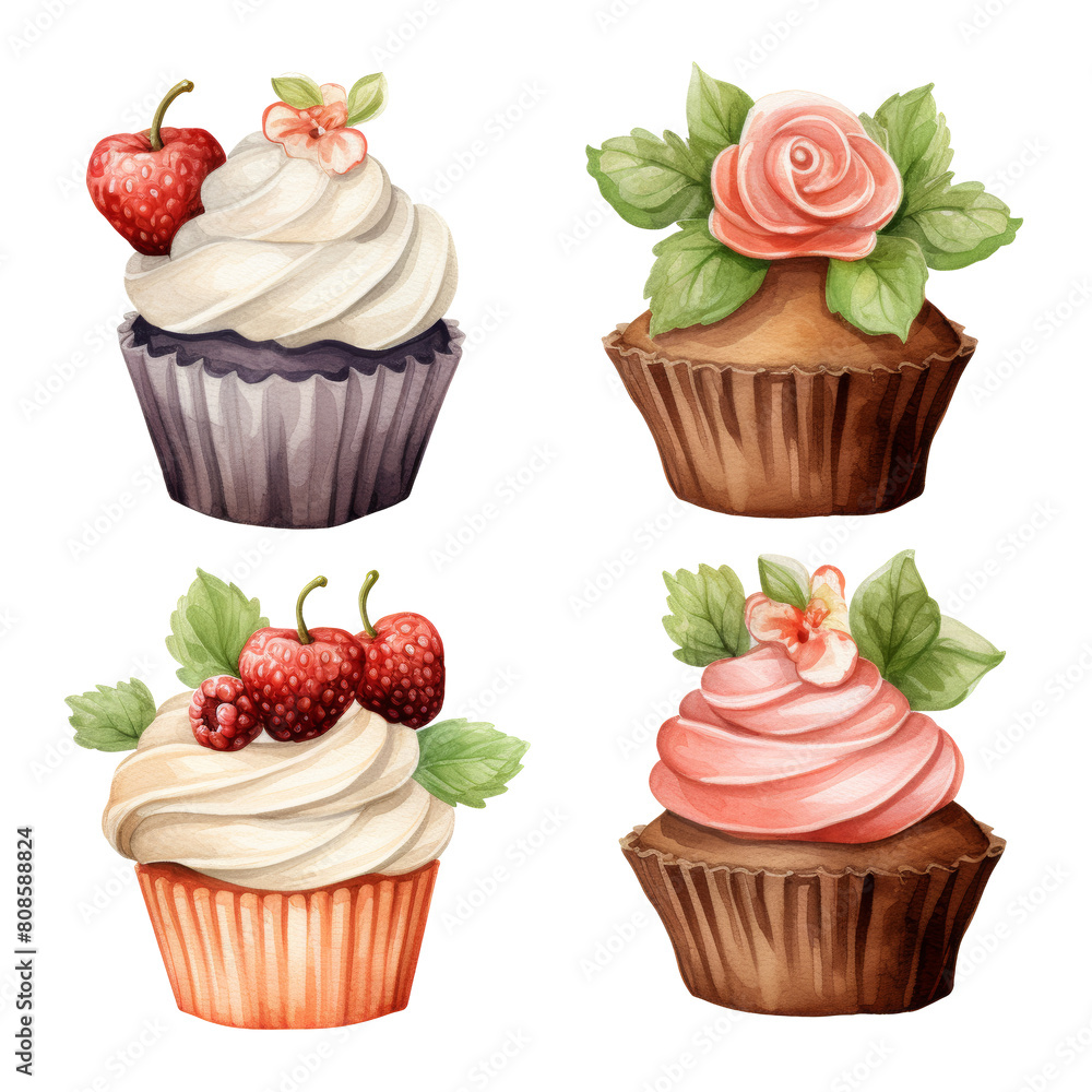 set of cupcakes with flowers set of cupcakes with flowers