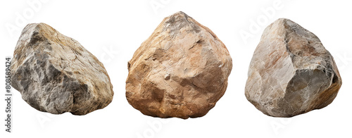 Three rocks of different sizes on a black background © Jo