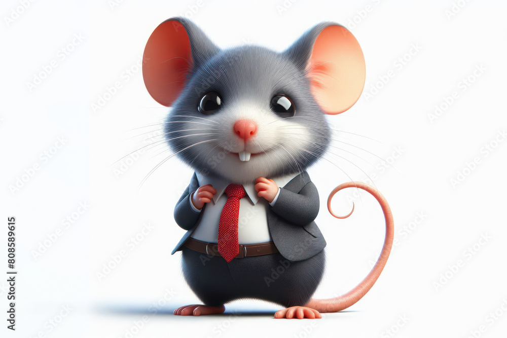 mouse with suit and tie isolated on white background