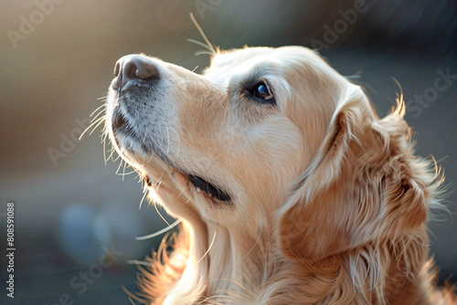 a dog with a long hair and a collar photo