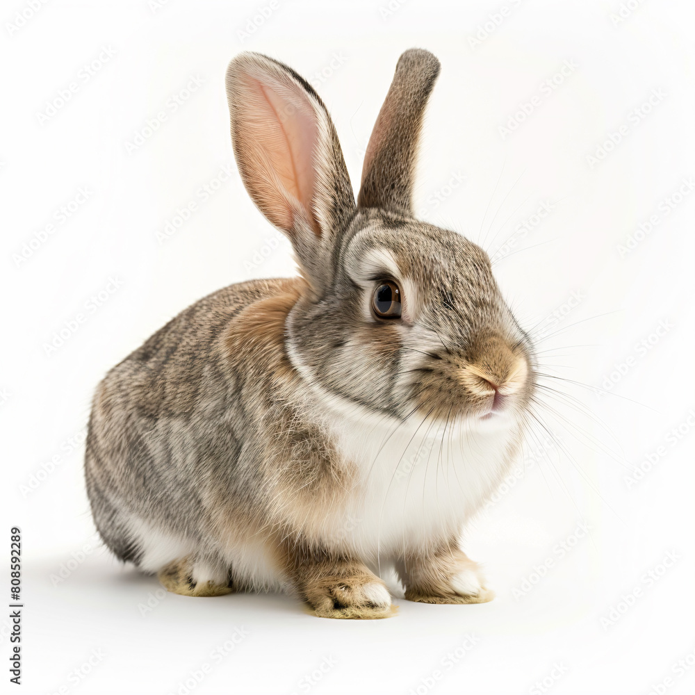 Obraz premium a rabbit with a long ear sitting on a white surface