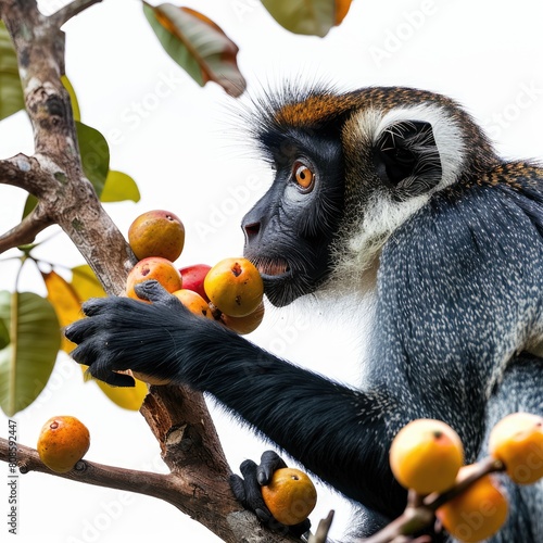 image of a De Brazza's monkey feasting on ripe fruit in the canopy  photo
