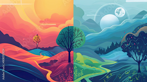 Greenhouse effect abstract concept vector illustration set Climate change