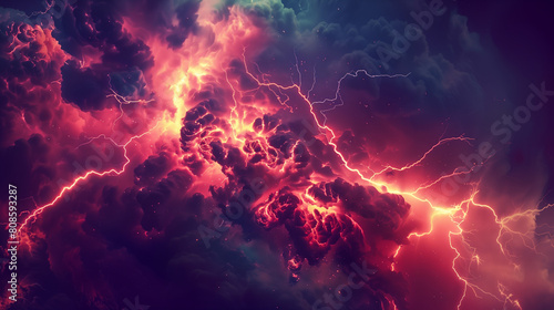 A colorful, vibrant image of a stormy sky with lightning bolts