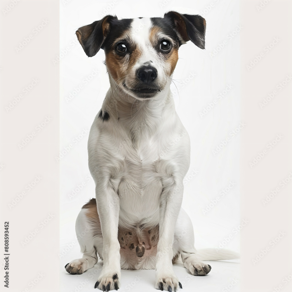 a dog sitting on the ground with its paws crossed