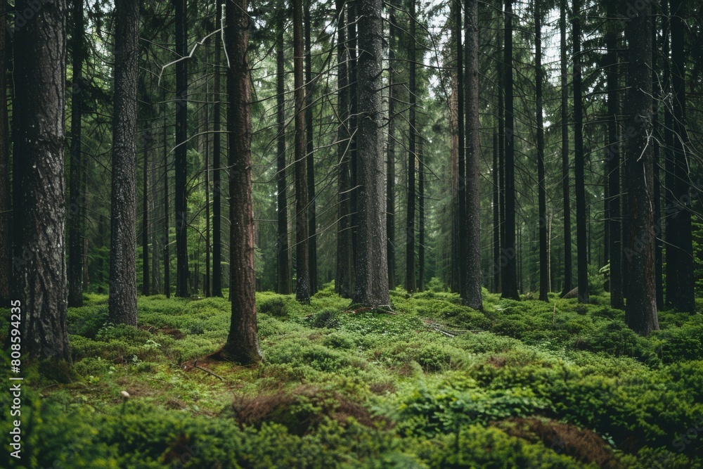Fototapeta premium Sunlit Forest Path with Lush Greenery