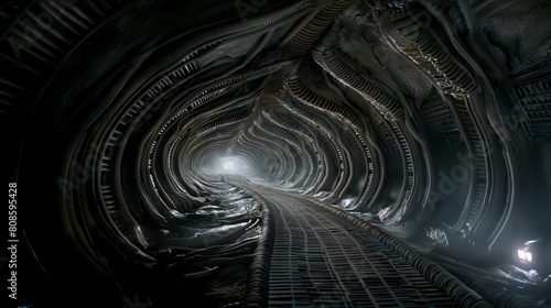 Inside a alien xenomorph spaceship. Space Base Corridor