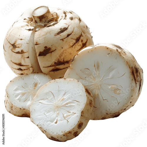 White sweet potato is a starchy root vegetable that is native to tropical America. It has a sweet, slightly nutty flavor and can be used in a variety of dishes. photo