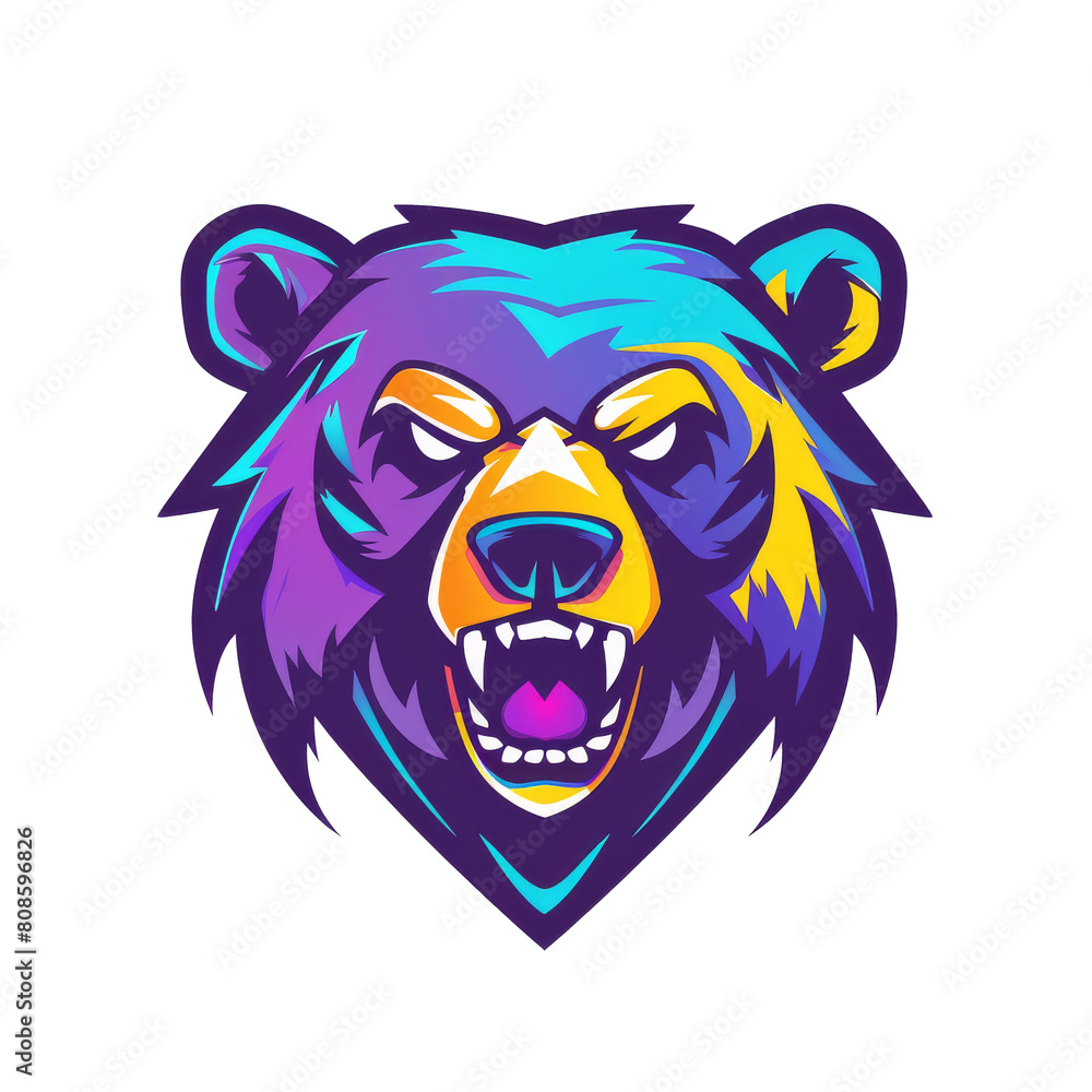 Colorful bear illustration with a fierce expression