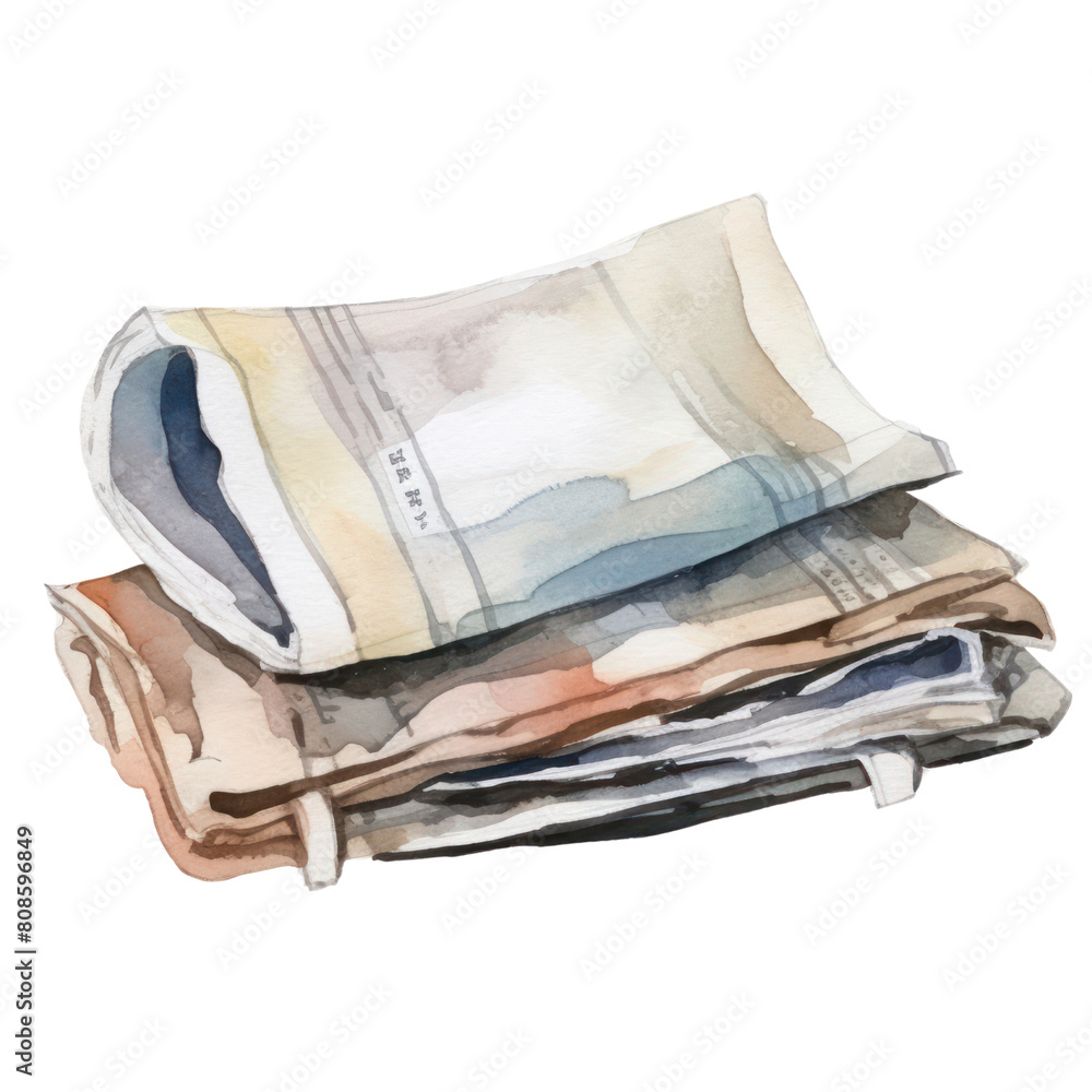 newspaper a watercolor painting of a folded handkerchief. newspaper a watercolor painting of a folded handkerchief.