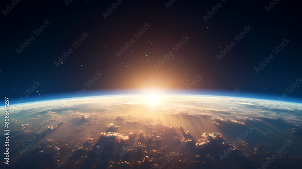 Obraz premium A blue glow surrounds the planet