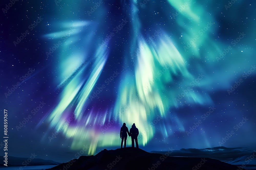 Cosmic Beauty: Aurora Borealis and Silhouetted Figures