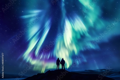 Cosmic Beauty  Aurora Borealis and Silhouetted Figures