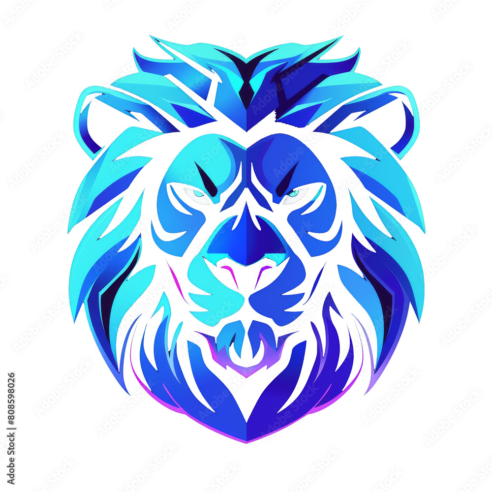 Obraz premium A vibrant blue neon lion s head on a dark background