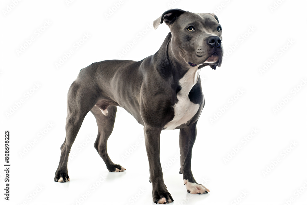 a dog standing on a white surface with a white background a dog standing on a white surface with a white background