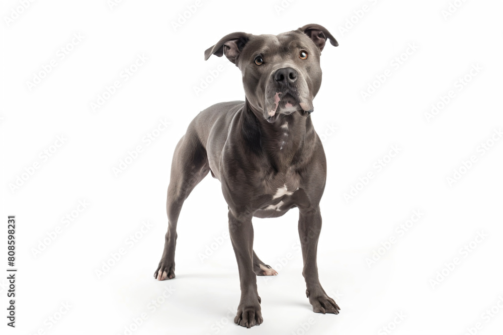 a dog standing on a white surface with a white background a dog standing on a white surface with a white background