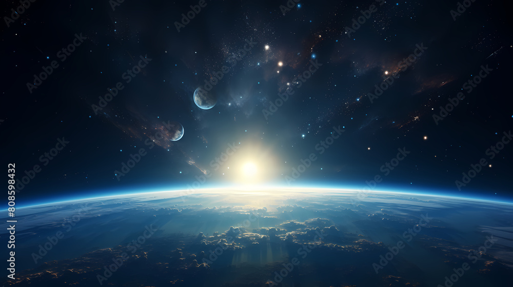 A blue glow surrounds the planet A blue glow surrounds the planet