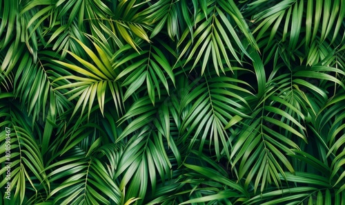 Lush Green Jungle with Palm Leaves on Dark Background