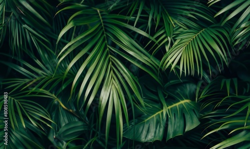 Exotic Tropical Green Palm Leaf Background with Vibrant Colors and Natural Texture © Nadin Faust