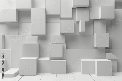 Square 3d rendering illustration for gray wall  backdrop banner  monochrome seamless wallpaper design. Architecture modern abstract white background texture pattern with geometric shapes in studio.