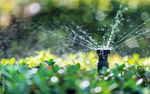 automatic plant watering, automatic garden watering system installed under the grass. © @_ greta