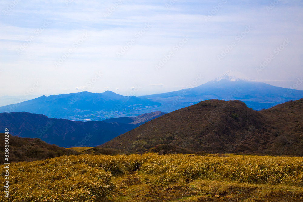 Mt. Fuji seen from Komagatake viewpoint at Mt. Komagatake in Hakone town, Kanagawa, Japan.