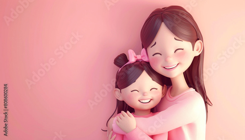 3D rendered illustration of Mother and daughter hugging - ai generative