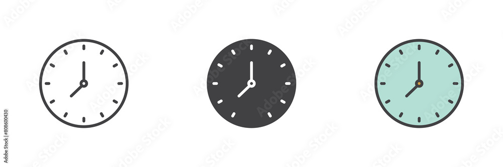 Round clock different style icon set Round clock different style icon set