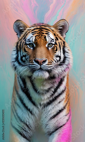 Fantasy Illustration of a wild animal tiger. Digital art style wallpaper background.