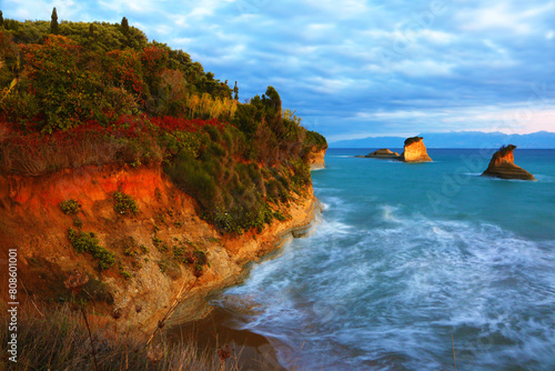 Europe, Greece, Sidari resort, rocky coast near famous Canal Damour (Canal of love) , popular greek island of Greece - Corfu (Kerkyra) ...exclusive - this image is sell only on Adobe stock		 photo